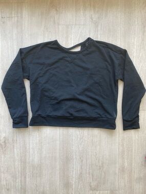 Nike Dri-Fit Women L Black Open Back Cropped Sweatshirt Long Sleeve Workout Top